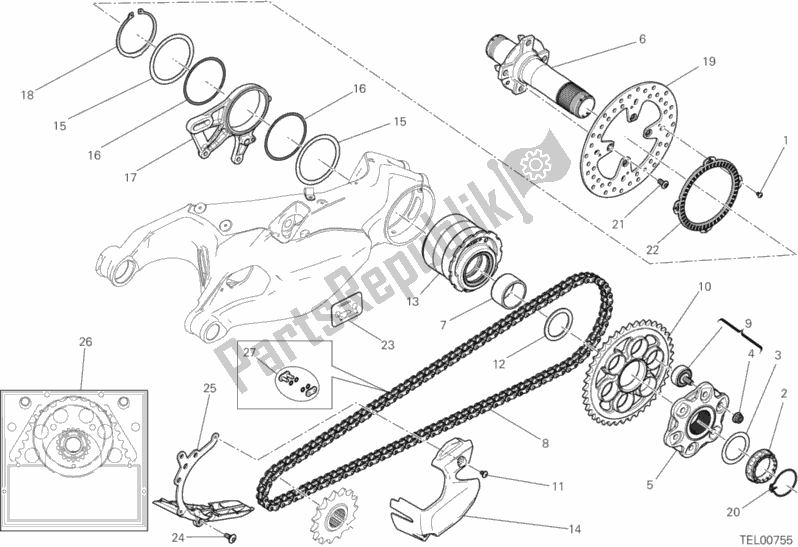 Alle onderdelen voor de Achterwiel As van de Ducati Superbike 1199 Panigale S USA 2013